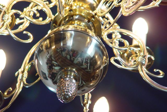 The chandelier provided a wide view (Chris and Rita are top-center)